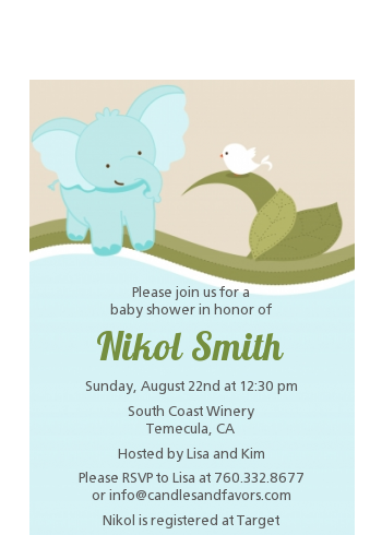 Elephant Baby Blue - Baby Shower Petite Invitations