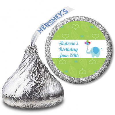 Elephant Blue - Hershey Kiss Birthday Party Sticker Labels