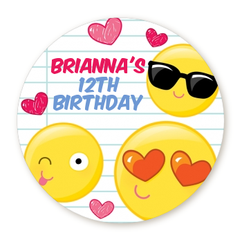  Emoji Fun - Round Personalized Birthday Party Sticker Labels Option 1