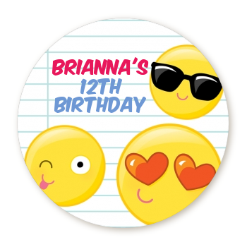  Emoji Fun - Round Personalized Birthday Party Sticker Labels Option 1