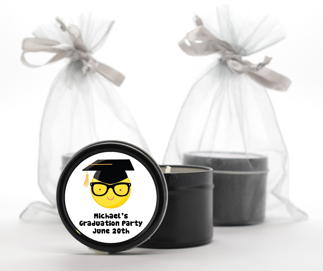  Emoji Graduate - Graduation Party Black Candle Tin Favors No Glasses