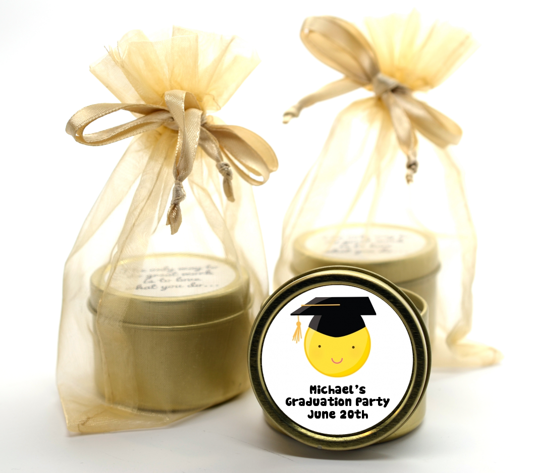  Emoji Graduate - Graduation Party Gold Tin Candle Favors No Glasses