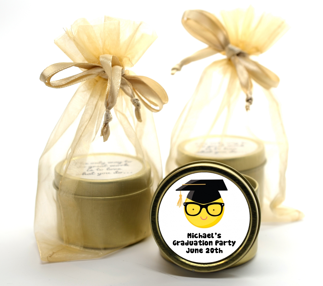  Emoji Graduate - Graduation Party Gold Tin Candle Favors No Glasses