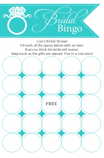 Engagement Ring Aqua - Bridal Shower Gift Bingo Game Card