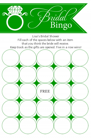 Engagement Ring Green - Bridal Shower Gift Bingo Game Card