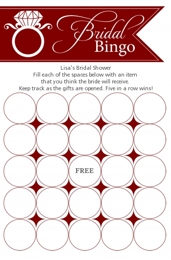 Engagement Ring Maroon - Bridal Shower Gift Bingo Game Card