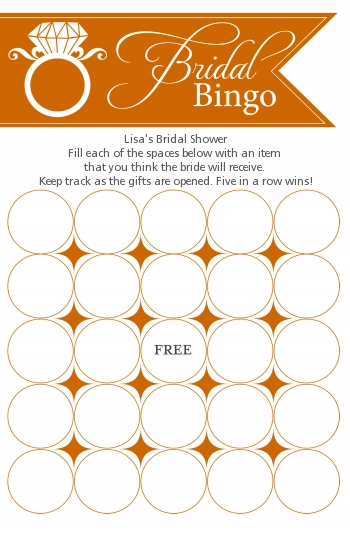 Engagement Ring Orange - Bridal Shower Gift Bingo Game Card
