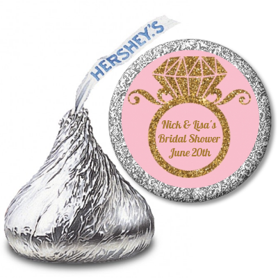 Engagement Ring Pink Gold Glitter - Hershey Kiss Bridal Shower Sticker Labels