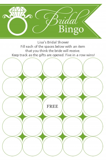 Engagement Ring Sage Green - Bridal Shower Gift Bingo Game Card