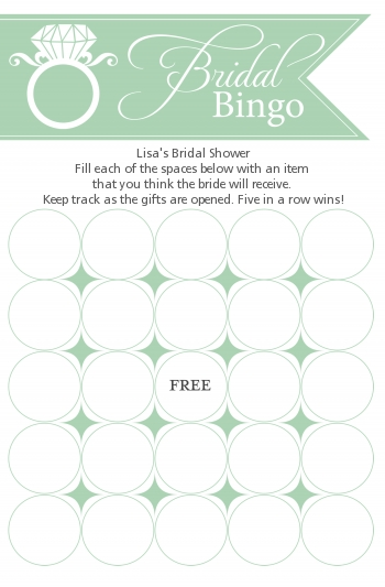 Engagement Ring Sea Foam - Bridal Shower Gift Bingo Game Card