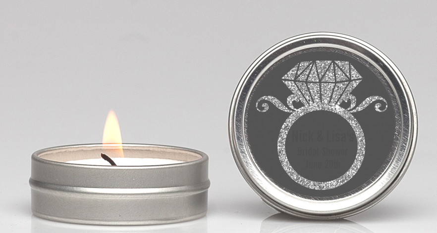  Engagement Ring Silver Glitter - Bridal Shower Candle Favors Option 1