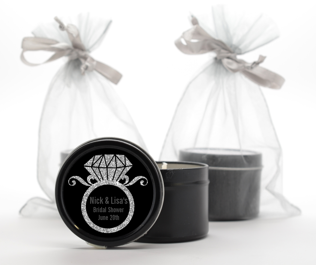  Engagement Ring Silver Glitter - Bridal Shower Black Candle Tin Favors Option 1