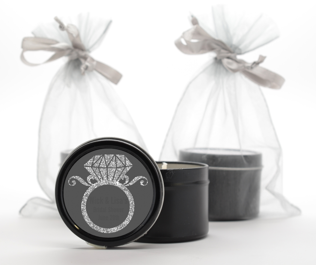  Engagement Ring Silver Glitter - Bridal Shower Black Candle Tin Favors Option 1
