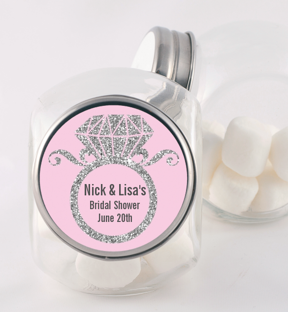  Engagement Ring Silver Glitter - Personalized Bridal Shower Candy Jar Option 1