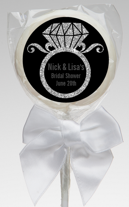  Engagement Ring Silver Glitter - Personalized Bridal Shower Lollipop Favors Option 1