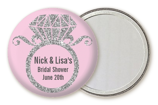  Engagement Ring Silver Glitter - Personalized Bridal Shower Pocket Mirror Favors Option 1