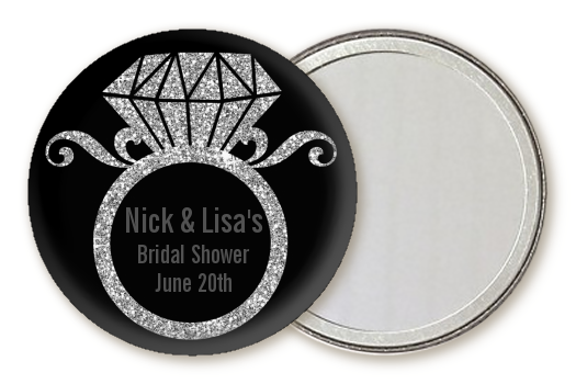  Engagement Ring Silver Glitter - Personalized Bridal Shower Pocket Mirror Favors Option 1