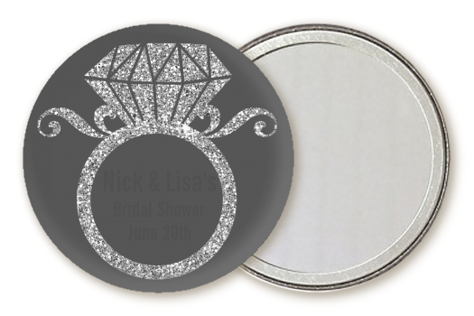  Engagement Ring Silver Glitter - Personalized Bridal Shower Pocket Mirror Favors Option 1