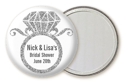  Engagement Ring Silver Glitter - Personalized Bridal Shower Pocket Mirror Favors Option 1