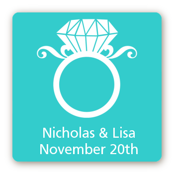 Engagement Ring - Square Personalized Bridal Shower Sticker Labels