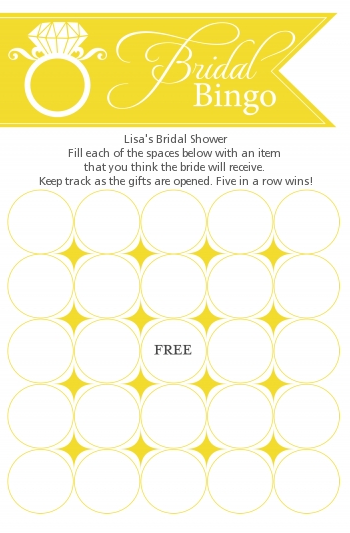 Engagement Ring Yellow - Bridal Shower Gift Bingo Game Card