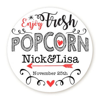  Enjoy Fresh Popcorn - Round Personalized Bridal Shower Sticker Labels 