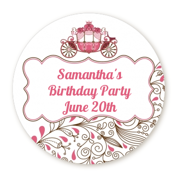  Fairy Tale Princess Carriage - Round Personalized Birthday Party Sticker Labels 