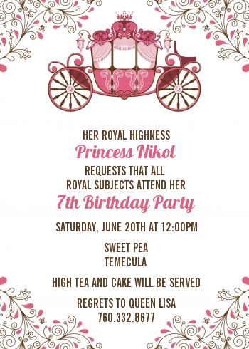 Fairy Tale Princess Carriage - Birthday Party Invitations