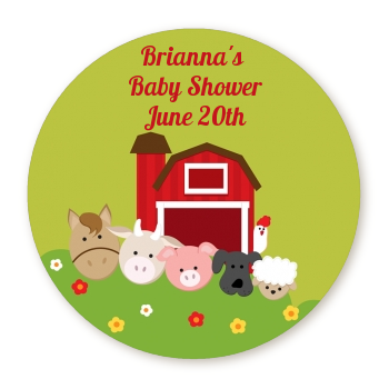  Farm Animals - Round Personalized Baby Shower Sticker Labels Option 1