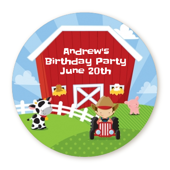  Farm Boy - Round Personalized Birthday Party Sticker Labels 