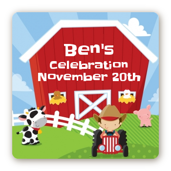 Farm Boy - Square Personalized Birthday Party Sticker Labels