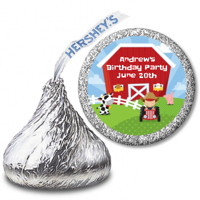 Farm Boy - Hershey Kiss Birthday Party Sticker Labels