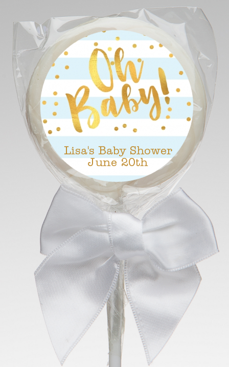  Faux Gold and Blue Stripes - Personalized Baby Shower Lollipop Favors Baby Shower