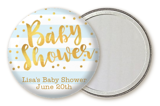  Faux Gold and Blue Stripes - Personalized Baby Shower Pocket Mirror Favors Baby Shower