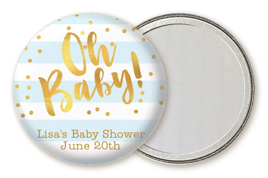  Faux Gold and Blue Stripes - Personalized Baby Shower Pocket Mirror Favors Baby Shower