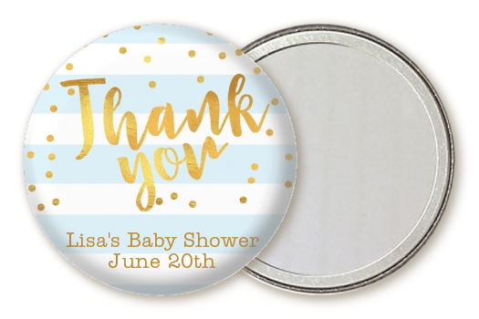  Faux Gold and Blue Stripes - Personalized Baby Shower Pocket Mirror Favors Baby Shower