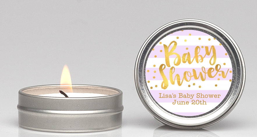  Faux Gold and Lavender Stripes - Baby Shower Candle Favors Baby Shower