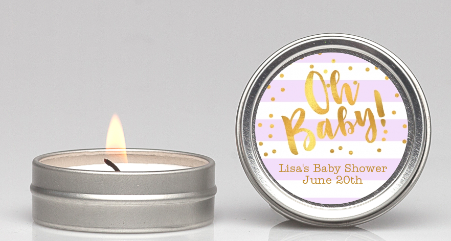  Faux Gold and Lavender Stripes - Baby Shower Candle Favors Baby Shower