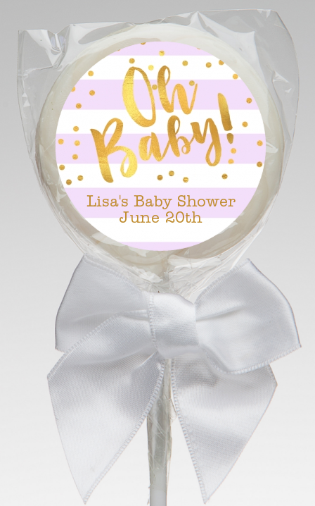  Faux Gold and Lavender Stripes - Personalized Baby Shower Lollipop Favors Baby Shower