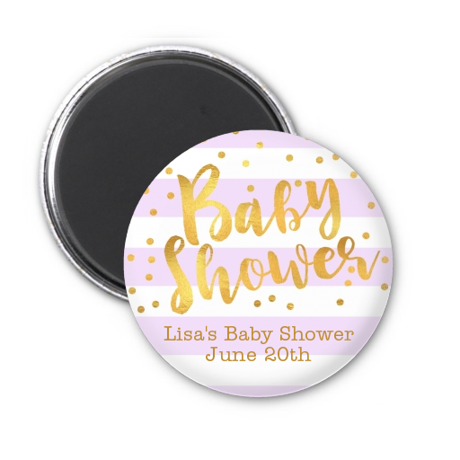  Faux Gold and Lavender Stripes - Personalized Baby Shower Magnet Favors Baby Shower