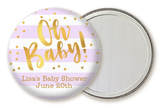  Faux Gold and Lavender Stripes - Personalized Baby Shower Pocket Mirror Favors Baby Shower