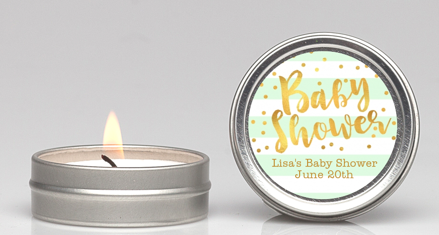  Faux Gold and Mint Stripes - Baby Shower Candle Favors Baby Shower