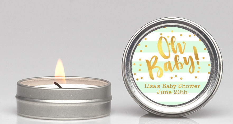  Faux Gold and Mint Stripes - Baby Shower Candle Favors Baby Shower