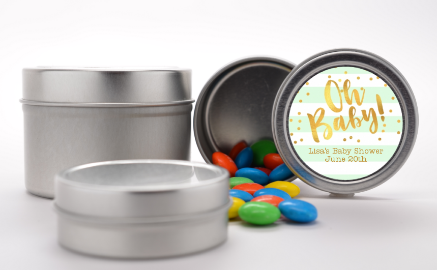  Faux Gold and Mint Stripes - Custom Baby Shower Favor Tins Baby Shower