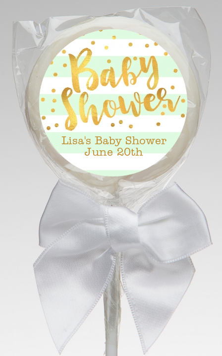  Faux Gold and Mint Stripes - Personalized Baby Shower Lollipop Favors Baby Shower