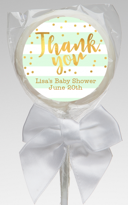  Faux Gold and Mint Stripes - Personalized Baby Shower Lollipop Favors Baby Shower