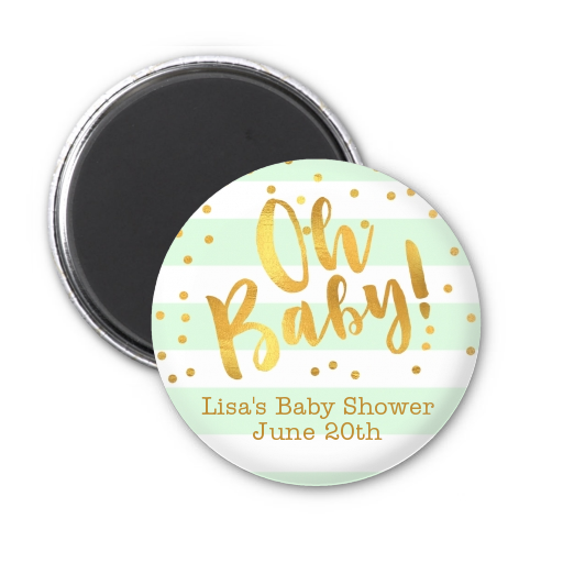  Faux Gold and Mint Stripes - Personalized Baby Shower Magnet Favors Baby Shower