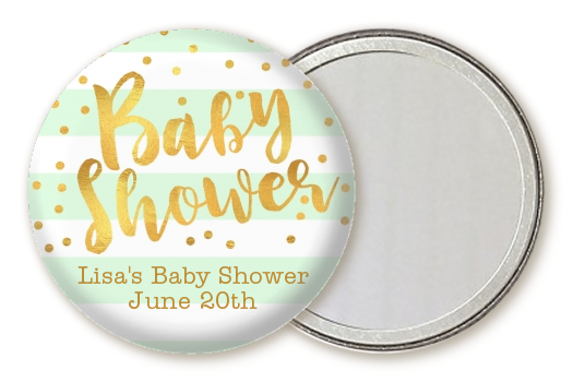  Faux Gold and Mint Stripes - Personalized Baby Shower Pocket Mirror Favors Baby Shower