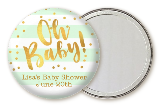  Faux Gold and Mint Stripes - Personalized Baby Shower Pocket Mirror Favors Baby Shower