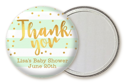  Faux Gold and Mint Stripes - Personalized Baby Shower Pocket Mirror Favors Baby Shower